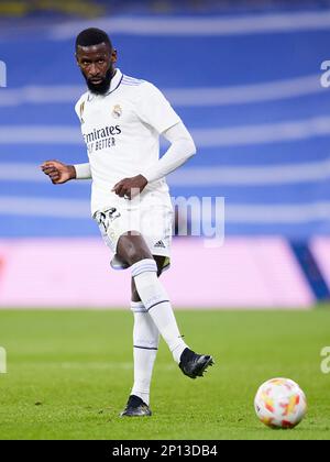 Madrid, Madrid, Spanien. 2. März 2023. Antonio Rudiguer von Real Madrid während des Halbfinalspiels des King's Cup zwischen Real Madrid CF und FC Barcelona im Santiago Bernabeu Stadion in Madrid, Spanien am 2. März 2023 (Kreditbild: © Ruben Albarran/ZUMA Press Wire) NUR REDAKTIONELLE VERWENDUNG! Nicht für den kommerziellen GEBRAUCH! Stockfoto