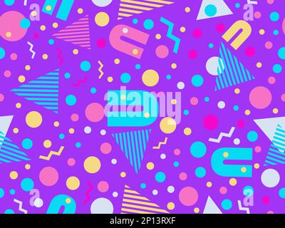 Memphis Nahtloses Muster mit geometrischen Formen im Stil von 80s. Farbenfrohes geometrisches Muster. Design von Werbeartikeln, Geschenkpapier und Druck. Stock Vektor