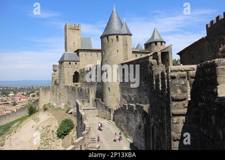 Mauer von Carcassonne in Frankreich Stockfoto