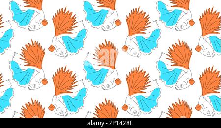 Nahtloses Muster mit farbigen tropischen Meeresfischen. Für Tapeten, Oberflächenstrukturen, Kleidungsdruck, Grußkarten, Textilien, Stoffdekoration. Wie Süß Stock Vektor