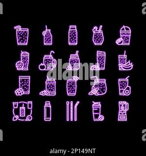 Abbildung des Symbols „Freah Neon Glow“ in einer Essensscheibe mit geschnittenen Früchten Stock Vektor