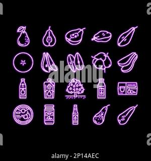 Birnenfrucht grün weißes Blatt Lebensmittel Neonglühsymbol Illustration Stock Vektor