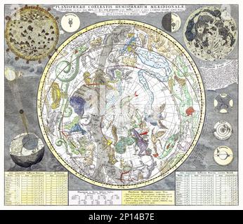 Sterrenkaart van de zuidelijke sterrenhemel (ca. 1722&ndash;1750) von Carel Allard. Original aus dem Rijksmuseum. Stockfoto