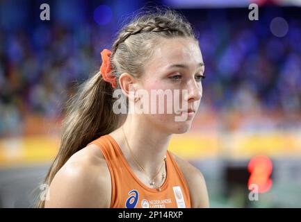 Dutch Femke Bol wurde am Freitag, den 03. März 2023, bei der 37. Ausgabe der europäischen Leichtathletik-Hallenmeisterschaft in Istanbul, Türkei, während des Halbfinals der Frauen 400m fotografiert. Die Meisterschaften finden vom 2. Bis 5. März statt. BELGA FOTO JASPER JACOBS Stockfoto