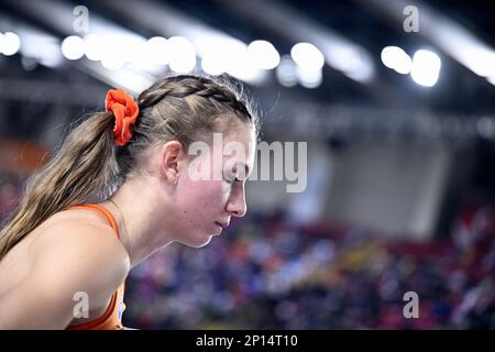 Dutch Femke Bol wurde am Freitag, den 03. März 2023, bei der 37. Ausgabe der europäischen Leichtathletik-Hallenmeisterschaft in Istanbul, Türkei, während des Halbfinals der Frauen 400m fotografiert. Die Meisterschaften finden vom 2. Bis 5. März statt. BELGA FOTO JASPER JACOBS Stockfoto