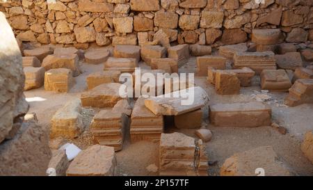 Blick auf das byzantinische Badehaus, in der archäologischen Ausgrabungsstätte der nabatäischen Stadt Mamshit, Nationalpark, Israel Stockfoto