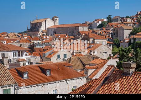 Blick über die roten Dächer von Häusern und die Jesuitenkirche St. Ignatius in der Altstadt, historisches Stadtzentrum von Dubrovnik, Süddalmatien, Kroatien Stockfoto