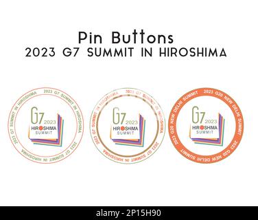 PIN-Button-Abzeichen G7, G7-Gipfel in Hiroshima, G7 2023, Vektordatei Stock Vektor