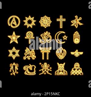 Religion, Gebetskult und Atheismus-Symbol für Neonleuchten Stock Vektor
