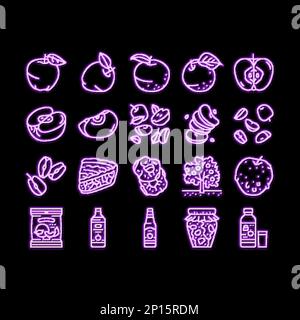 apfelfrucht rot grünes Blatt frisches Neonglühsymbol Illustration Stock Vektor