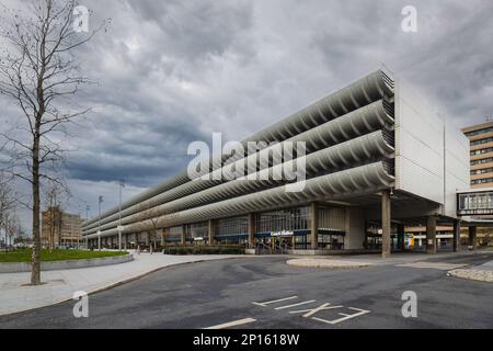 02.03.2023 Preston, Lancashire, Großbritannien. Erbaut von Ove Arup und Partners im Brutalist-Architekturstil zwischen 1968 und 1969, nach einem Design von Keith ing Stockfoto