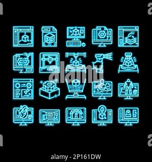 3D-Modellierungssoftware und Abbildung des Neonleuchtsymbols des Geräts Stock Vektor