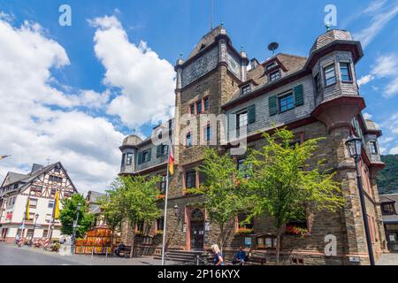 Oberwesel: Altstadt, Marktplatz, Rathaus in Rheintal, Rheinland-Pfalz, Rheinland-Pfalz, Deutschland Stockfoto