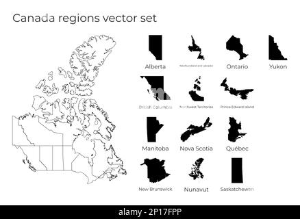 Kanada-Karte mit Formen von Regionen. Leere Vektorkarte des Landes mit Regionen. Grenzen des Landes für Ihre Infografik. Vektorabbildung. Stock Vektor