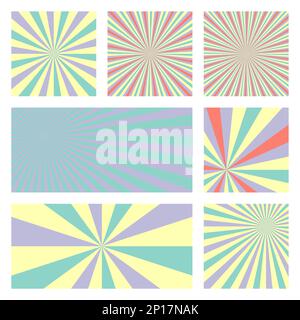 Erstaunliche Sonnen-Burst-Kollektion im Hintergrund. Abstrakte Abdeckungen mit radialen Strahlen. Fantastische Vektordarstellung. Stock Vektor