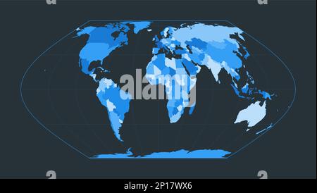 Weltkarte. Eckert VI-Projektion. Futuristische Weltanschauung für deine Infografik. Schöne blaue Farbpalette. Wunderschöne Vektordarstellung. Stock Vektor