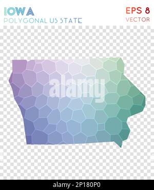 Iowa polygonale Karte, Mosaikstil US-Bundesstaat. Super niedriger Poly-Stil, modernes Design. Iowa polygonale Karte für Infografiken oder Präsentationen. Stock Vektor