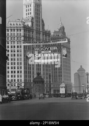 Genießen Sie den Blick auf den amerikanischen Südwesten zwischen 1899 und 1928. WAHLEN IN DEN USA: "Hauptquartier des Republikanischen Nationalkomitees im Westen - Hoover und Curtis". Stockfoto