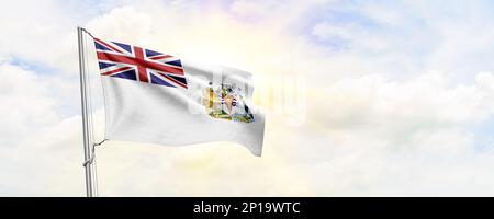 Die Flagge des Britischen Antarktis-Territoriums winkt im Hintergrund des Himmels. 3D-Rendering Stockfoto