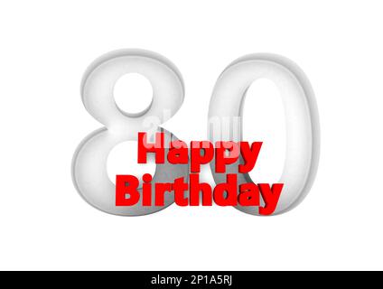 Roter Schriftzug Happy Birthday with a big Relief number behind. (Alles gute zum Geburtstag mit einer großen Relief-Nummer dahinter Stockfoto