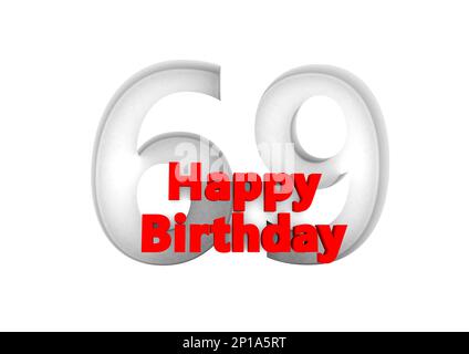 Roter Schriftzug Happy Birthday with a big Relief number behind. (Alles gute zum Geburtstag mit einer großen Relief-Nummer dahinter Stockfoto