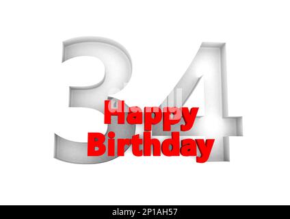 Roter Schriftzug Happy Birthday with a big Relief number behind. (Alles gute zum Geburtstag mit einer großen Relief-Nummer dahinter Stockfoto