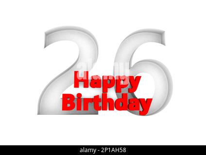 Roter Schriftzug Happy Birthday with a big Relief number behind. (Alles gute zum Geburtstag mit einer großen Relief-Nummer dahinter Stockfoto