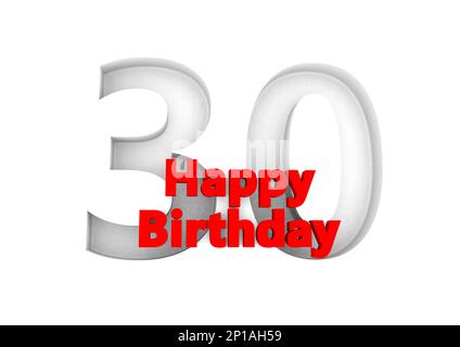 Roter Schriftzug Happy Birthday with a big Relief number behind. (Alles gute zum Geburtstag mit einer großen Relief-Nummer dahinter Stockfoto
