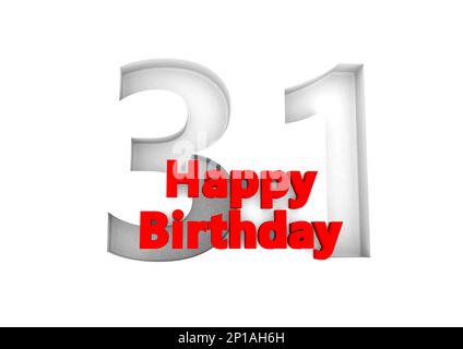Roter Schriftzug Happy Birthday with a big Relief number behind. (Alles gute zum Geburtstag mit einer großen Relief-Nummer dahinter Stockfoto
