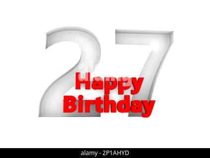 Roter Schriftzug Happy Birthday with a big Relief number behind. (Alles gute zum Geburtstag mit einer großen Relief-Nummer dahinter Stockfoto