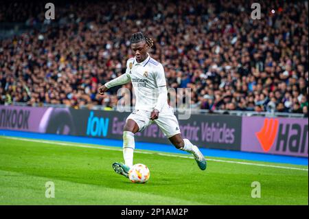 Madrid, Madrid, Spanien. 2. März 2023. Eduardo Camavinga (Real Madrid) während des Fußballspiels zwischen.Real Madrid und Barcelona gültig für das Halbfinale des Spanischen Pokals „Copa del Rey“, der am Donnerstag, den 02. März 2023, im Bernabeu-Stadion in Madrid, Spanien, gefeiert wurde (Kreditbild: © Alberto Gardin/ZUMA Press Wire) REDAKTIONELLE VERWENDUNG! Nicht für den kommerziellen GEBRAUCH! Stockfoto