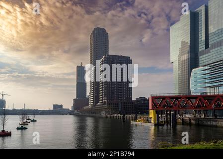 Rotterdam, Niederlande-21. November 2018: Kop van Zuid ist ein moderner Teil von Rotterdam am Südufer der neuen Maas Stockfoto