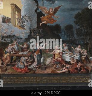Ein Allegorium der Weisen und der törichten Jungfrauen, 1570. Die Weisen bewahren das Öl für ihre Lampen auf, während die dummen Jungfrauen es verschwenden. Stockfoto