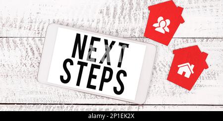 Text mit Inspiration Nächste Schritte. Geschäftskonzept Anzahl der Prozesse, die nach der aktuellen Planung erstellt werden Stockfoto
