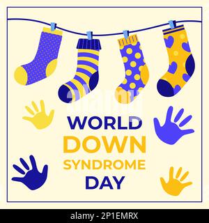 World Down Syndrome Day Inclusive-Banner Mit Vektorabbildung Für Ungepaarte Socken In Flachem Stil Stock Vektor