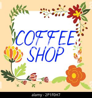 Schriftzug mit Text Coffee Shop. Ein Wort für ein kleines Restaurant mit ungezwungener Atmosphäre, das Kaffee und leichte Erfrischungen serviert Stockfoto