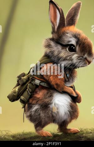 Hase verkleidete anthropomorphe hyperrealistische kleine niedliche und bezaubernde Hase in einem anthropomorphen Porträt von baptiste monge Stockfoto