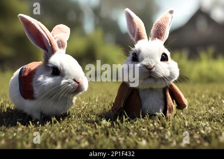 Hase verkleidete anthropomorphe hyperrealistische kleine niedliche und bezaubernde Hase in einem anthropomorphen Porträt von baptiste monge Stockfoto