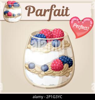 Parfait-Dessert mit Beeren-Symbol, Cartoon-Vektorbild. Eine Reihe von Speisen und Getränken und Zutaten zum Kochen Stock Vektor