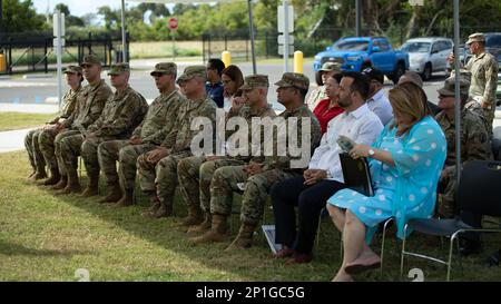 Brigg. General Eric Folkestad, 81. Division Bereitschaftsbereitschaft, kommandierender General, Rep. Jenniffer González Colón, USA Abgeordnetenabgeordnete von Puerto Rico, Auszeichnung Omar J. Marrero, Außenminister, unter anderem ausgezeichnete Besucher bei der Zeremonie des Aguadilla Army Reserve Center am 22,2023. Januar in Puerto Rico. Stockfoto