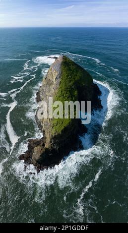 Der kalte Pazifik zieht sich unweit von Tillamook auf eine malerische und zerklüftete Küste vor der Nordküste Oregons. Stockfoto