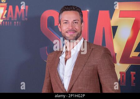 Rom, Italien. 03. März 2023. Schauspieler Zachary Levi nimmt an der Premiere von „Shazam! Fury of the Gods' beim Space Cinema Moderno am 03. März 2023 in Rom, Italien (Foto: Matteo Nardone/Pacific Press/Sipa USA). SIPA USA/Alamy Live News Stockfoto