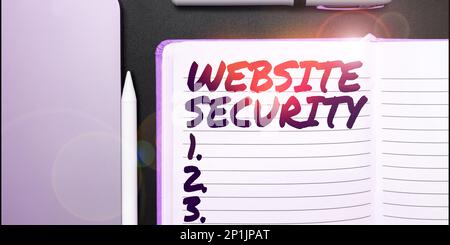 Schild mit Anzeige der Website-Sicherheit. Wort auf kritischer Komponente zum Schutz und zur Sicherung von Websites Stockfoto