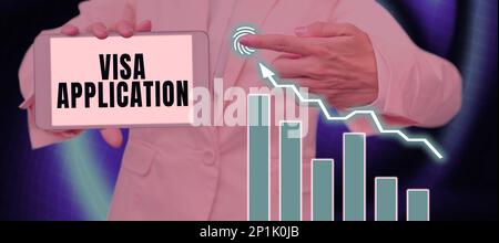 Textüberschrift für Visa-Anwendung. Ein Wort über einen Prozess, um eine Einreisegenehmigung für ein fremdes Land zu erhalten Stockfoto