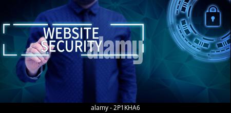 Textüberschrift für Website-Sicherheit. Geschäftskonzeptionelle Komponente zum Schutz und zur Sicherung von Websites Stockfoto