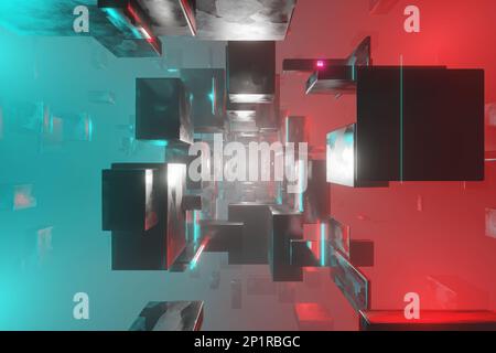 Abstrakte Geometrie Animation Hintergrund 3D-Rendern. Wallpaper für Science-Fiction-Weltraum. Fantastische Kulisse Stockfoto
