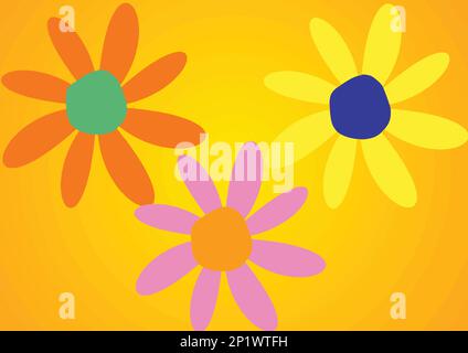 Bunte Blumen auf gelbem Hintergrund. Vektordarstellung für Ihr Design. Stock Vektor