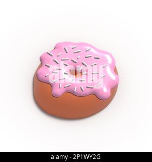 Glasiertes Donut 3D-Design mit realistischen Designelementen. Süßes Essen, Donuts mit Streusel. 3D-Darstellung auf weißem Hintergrund mit isoliert rendern Stockfoto