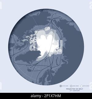 Arktis-Handelsrouten und projizierte Eisabdeckung, Karte Stockfoto