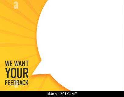 Wir möchten deine Feedback-Ikone in flachem Stil. Übersichtsbanner-Vektordarstellung auf isoliertem Hintergrund. Sprechblasen-Zeichen-Geschäftskonzept. Stock Vektor